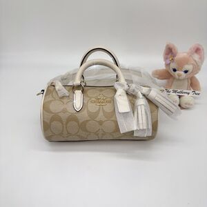 COACH LACEY Top Handle Crossbody Bag Signature Canvas Chalk Khaki Tassel CK689